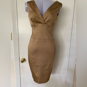 Kay Unger muted gold dress~Beautiful details SHOULDERS! corset detail SZ…